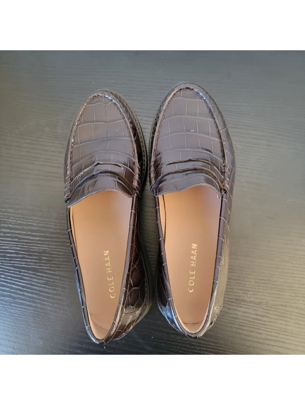 Cole Haan Women's Brown Croc-Embossed Leather Loafers Size 7B